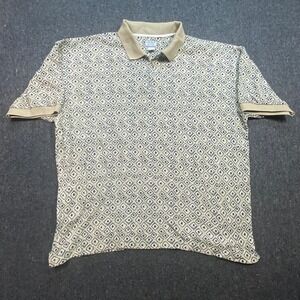 Pacific Scene Geometric‎ Retro Men 4X Cotton Short Sleeve Polo Shirt Tan Navy